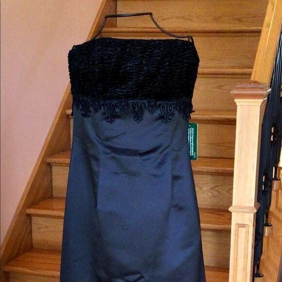 JESSICA McCLINTOCK MIDNIGHT BLACK STRAPLESS VELVET TRIM GOWN 10 NWT - Picture 11 of 16